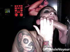 KiloVideos presents: Sexy brunette sucks big cock in gloryhole