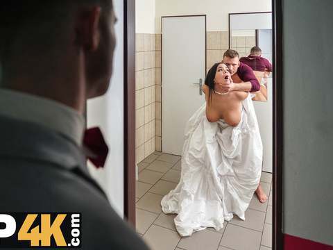 KiloVideos presents: Vip4k. being locked in the bathroom, sexy bride doesnt lose time and seduces random guy