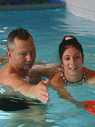 KiloVideos presents: Brunette teenage beauty fucked by a horny swim teaching paps