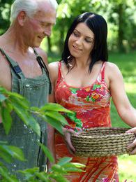 KiloVideos presents: Beautiful brunette babe enjoys a senior his stiffy cock