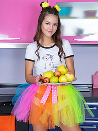 KiloVideos presents: Mind blowing and breathtaking brunette beauty playing with fruits after she gets fully naked for the camera.