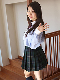 KiloVideos presents: Asian schoolgirl Tomoyo Hoshino strips to stockings and poses outdoors