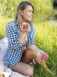 KiloVideos presents: Skinny blonde Paulina gets naked on a blanket in a field of wheat